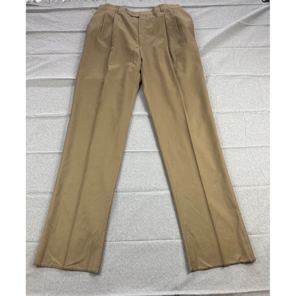 Jos. A. Bank Signature Superfine Wool Gabardine Pleated Pants Tan 38R Unhemmed